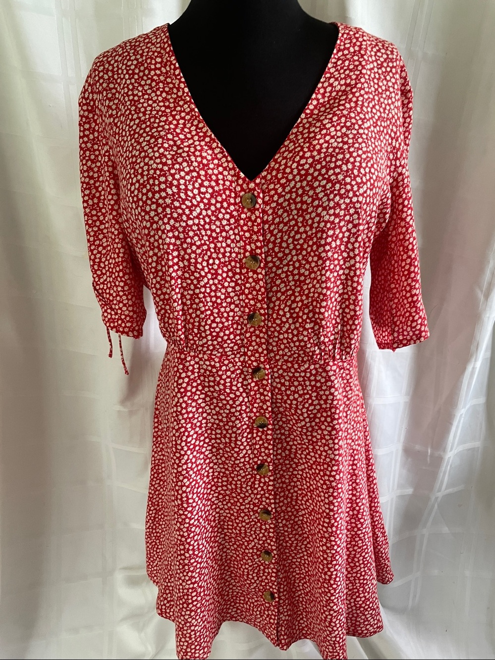H&M Red Floral Button-Front Midi Dress Size 6
